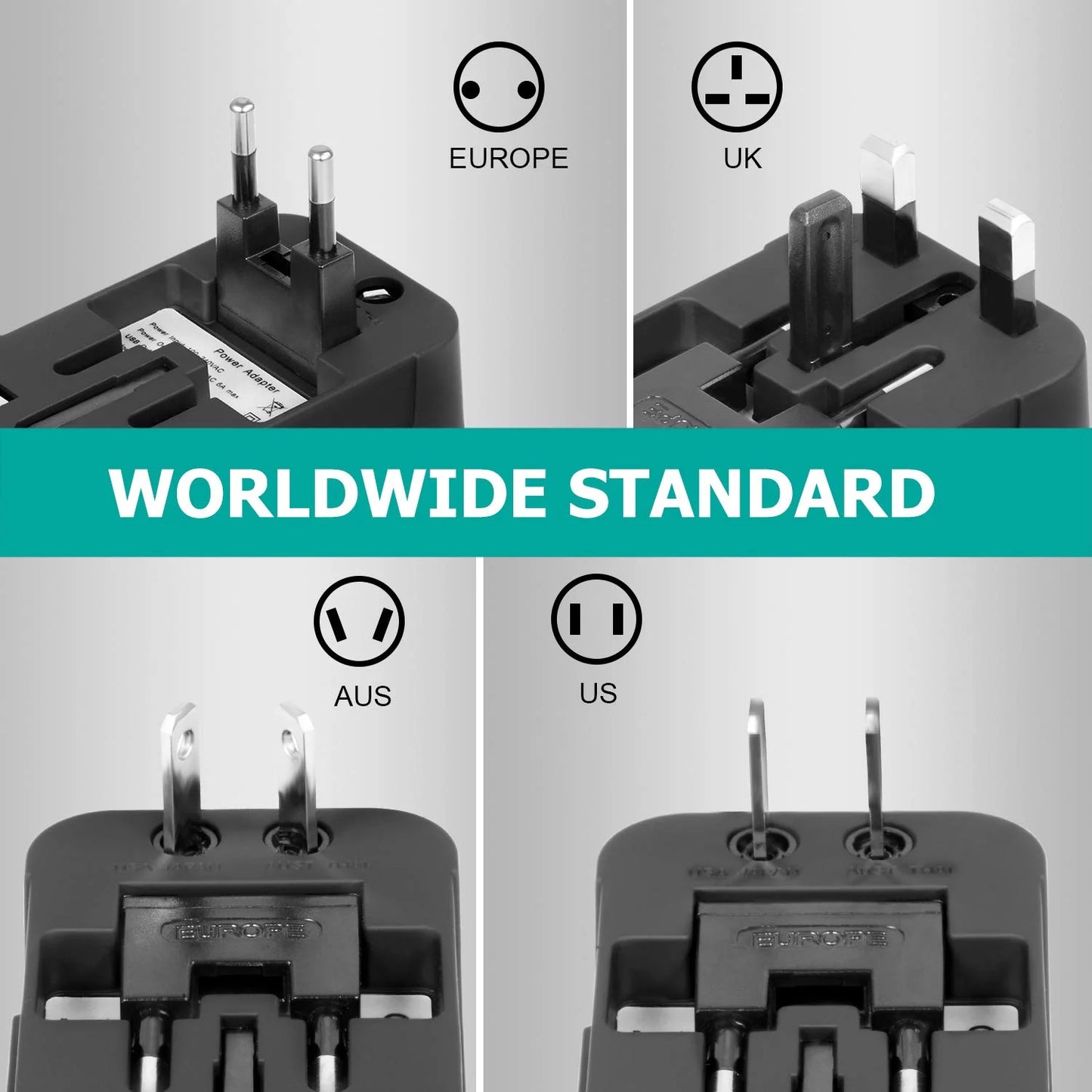 Universal Travel Adapter with Dual USB & USB-C Port