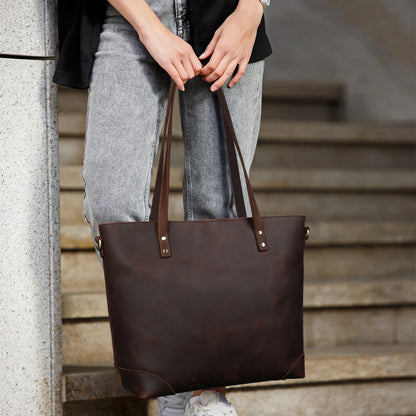 Vintage Genuine Leather Shoulder Work Tote Bag