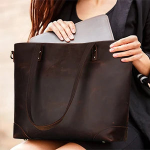 Vintage Genuine Leather Shoulder Work Tote Bag