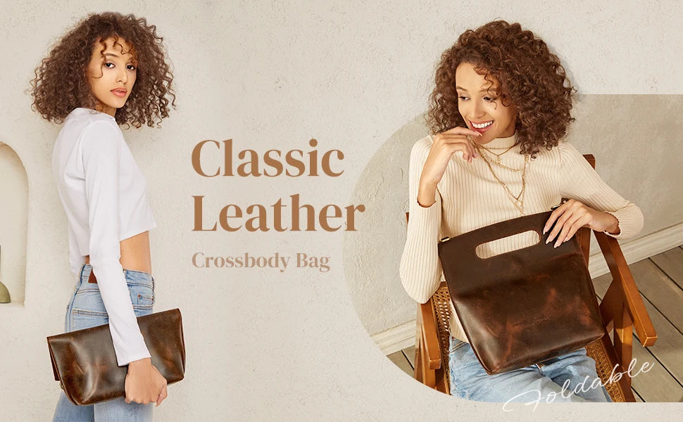 Vintage Genuine Leather Crossbody / Foldable Clutch