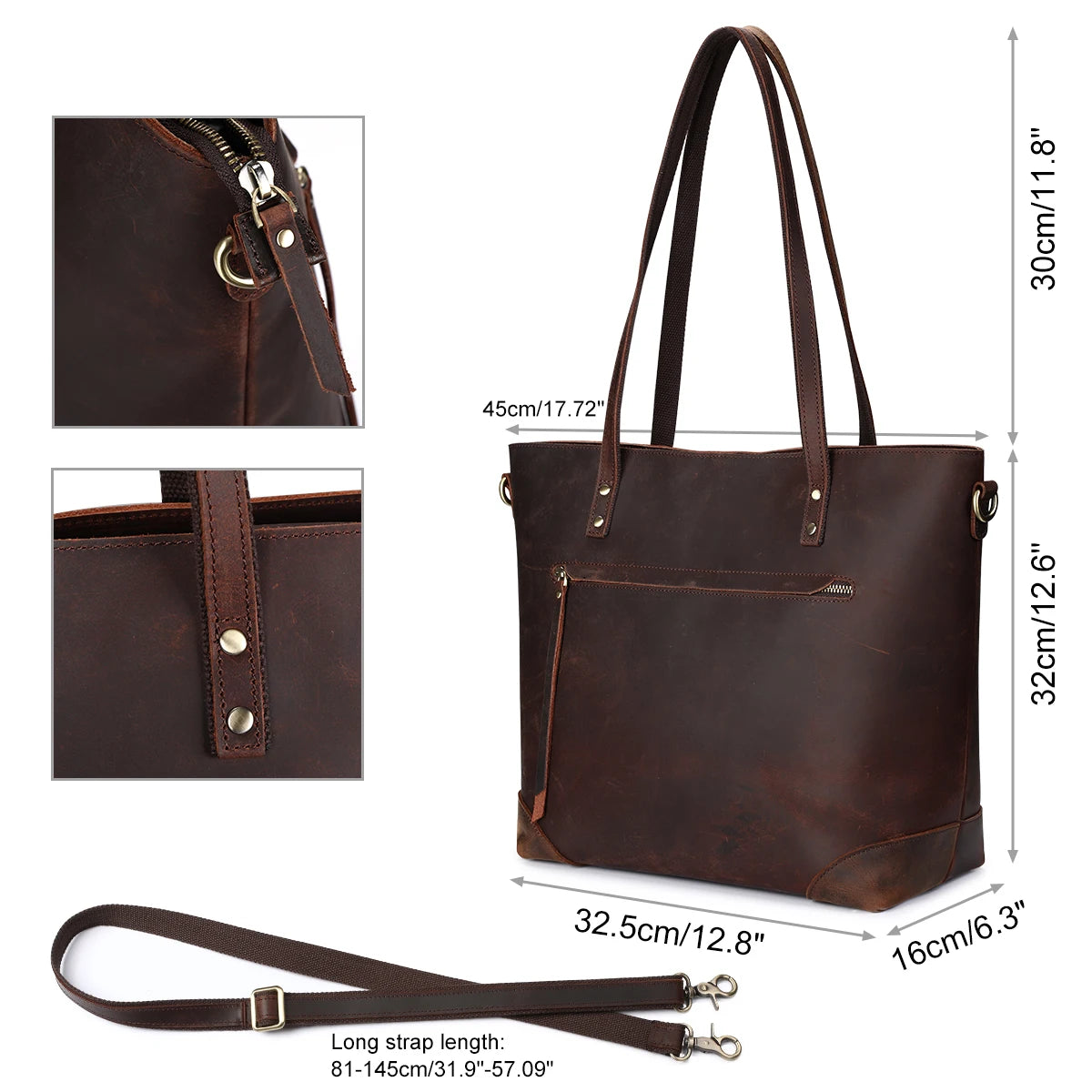 Vintage Genuine Leather Shoulder Work Tote Bag