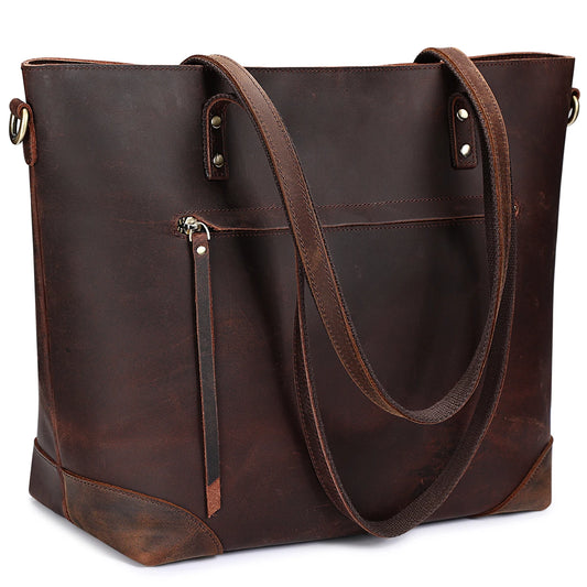 Vintage Genuine Leather Shoulder Work Tote Bag